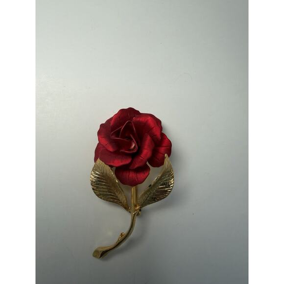 Gerrito Gold-Tone Red Rose Brooch Pin 2-inch - Picture 1 of 5